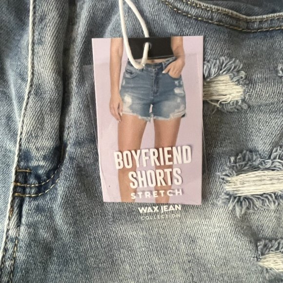 Wax Jeans Shorts Womens Médium Blue Denim Distressed Boyfriend Fit Casual Ladies - Picture 5 of 12